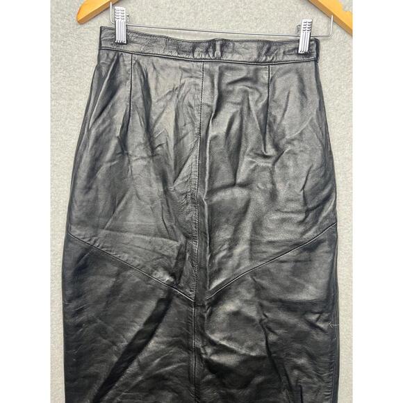 Firenze Santa Barbara Leather Straight Pencil Midi Skirt Womens Size 10 Minimal - Picture 2 of 12